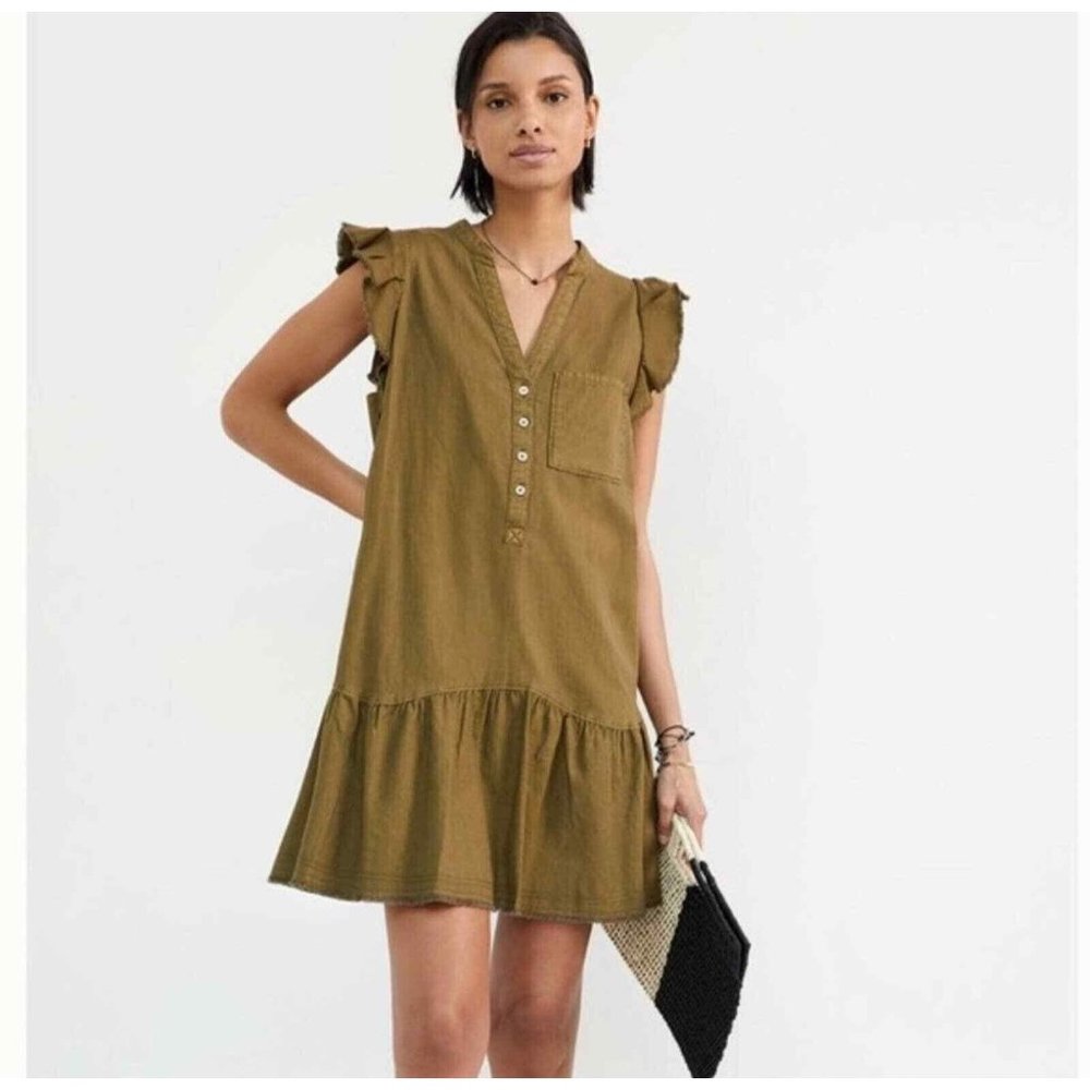 PILCRO ANTHROPOLOGIE dress sundress raw hem moss green sleeveless tunic M
